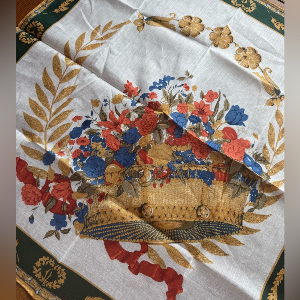 Celine Paris Basket Of Flowers Vintage Cotton Pocket Square/Scarf w/COA - Picture 3 of 8